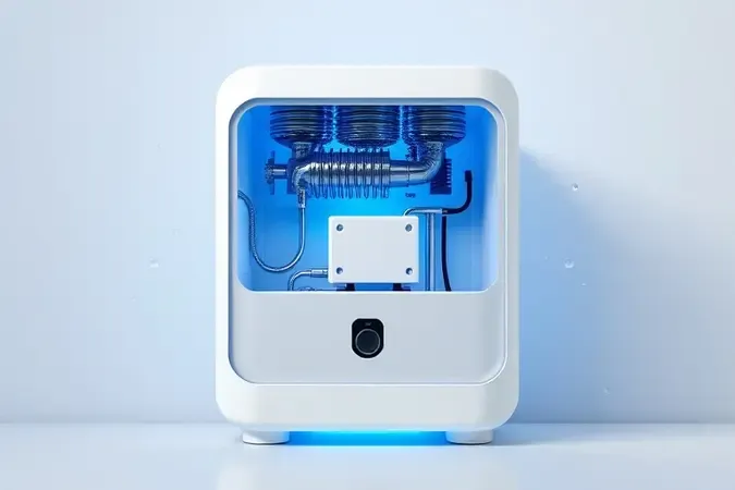 Sistema de refrigeração por compressor em purificador de água em render 3D conceitual