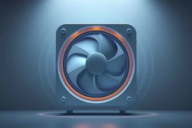 Representação 3D de tecnologia silenciosa e potência de ventilação.