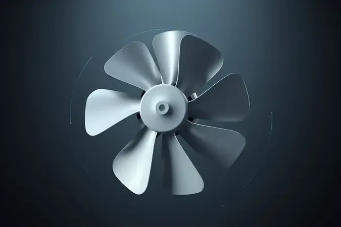 Representação 3D da tecnologia aerodinâmica e silenciosa de pás e motor de ventilador moderno.