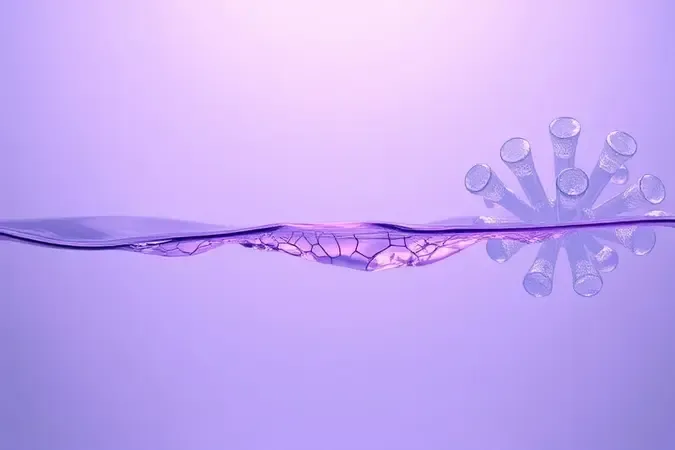 Render 3D conceitual de tecnologias de esterilização de água com luz ultravioleta grafeno e fibra oca.