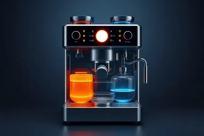 Temperatura da água em cafeteira expresso com sistema thermocoil e caldeira em render 3D