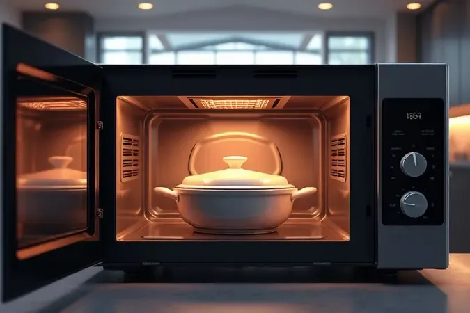 Ilustração 3D conceitual destacando o espaço interno amplo de um micro-ondas de 30 litros com prato refratário.