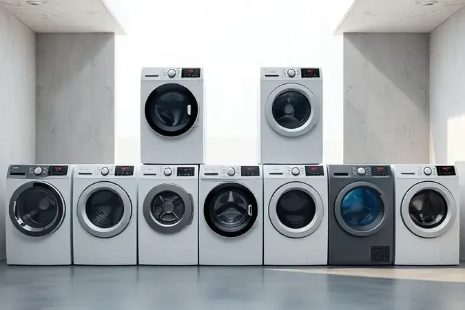 Diferentes tipos e modelos conceituais de máquinas de lavar modernas.