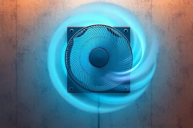 Visualização conceitual do fluxo de ar e oscilação gerados por ventilador de parede moderno.