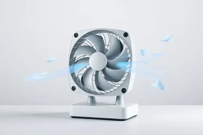 Representação 3D de fluxo de ar suave e silencioso gerado por ventilador portátil.