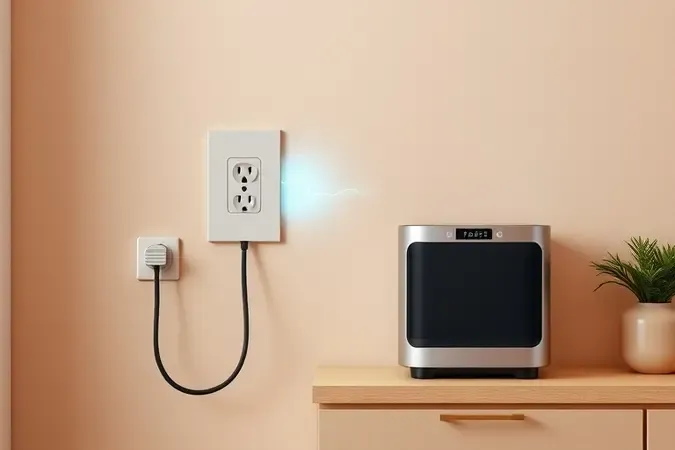 Representação visual 3D conceitual de voltagem elétrica e conexão para micro-ondas de bancada.